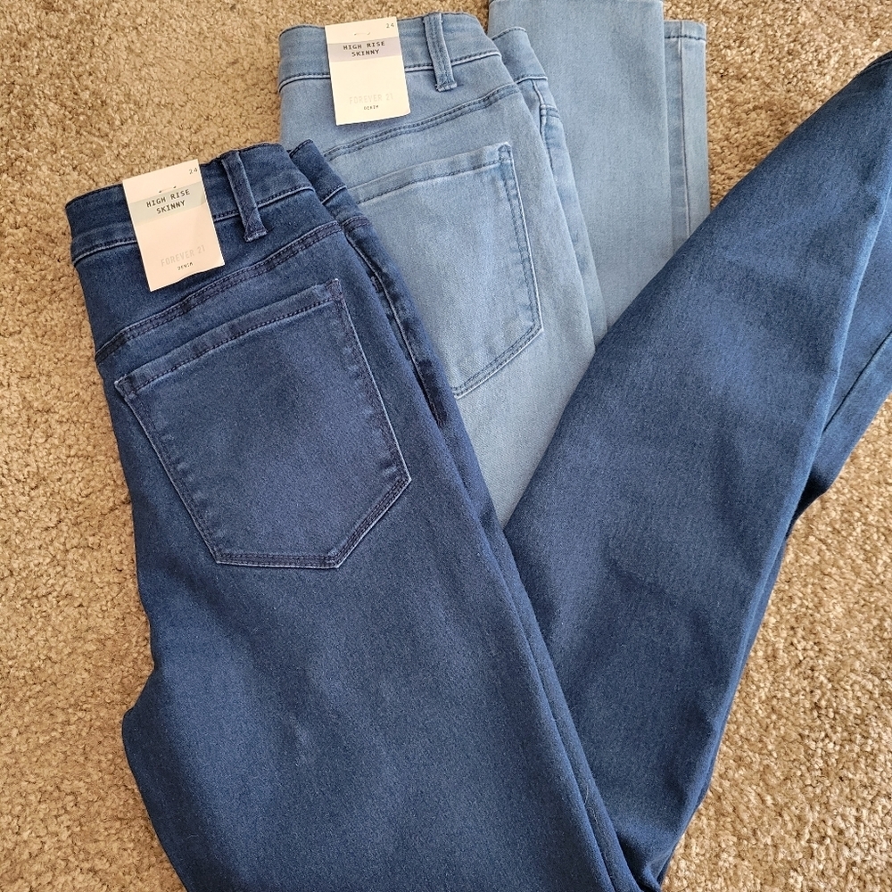 2 Pairs Forever 21 High-Rise Skinny Jeans NWT Size 24